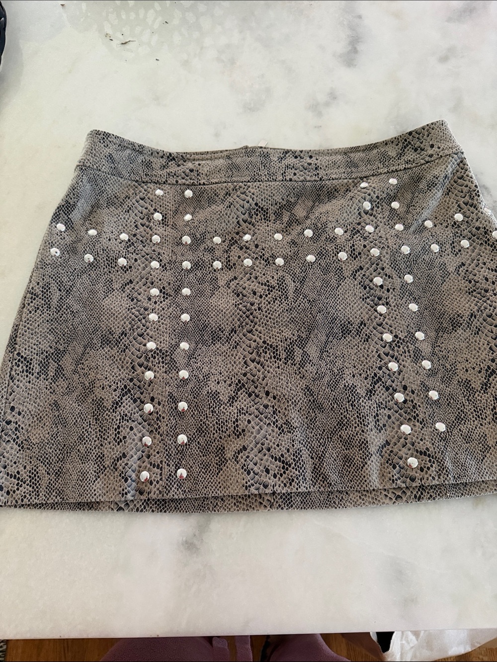 Bar III Gray Snake-Print Mini Skirt with Stud Details